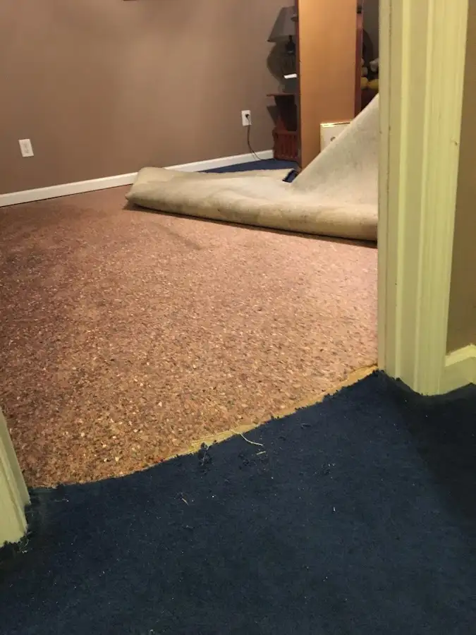 Carpet pad removal revealing water damage during Drying & Dehumidification in Texas City